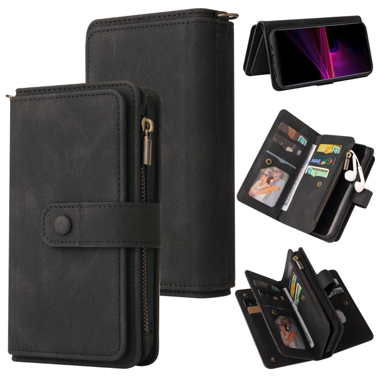 For Sony Xperia 1 III Skin Feel PU + TPU Horizontal Flip Leather Case With Holder & 15 Cards Slot & Wallet & Zipper Pocket & Lanyard