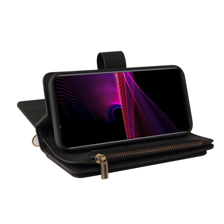 For Sony Xperia 1 III Skin Feel PU + TPU Horizontal Flip Leather Case With Holder & 15 Cards Slot & Wallet & Zipper Pocket & Lanyard