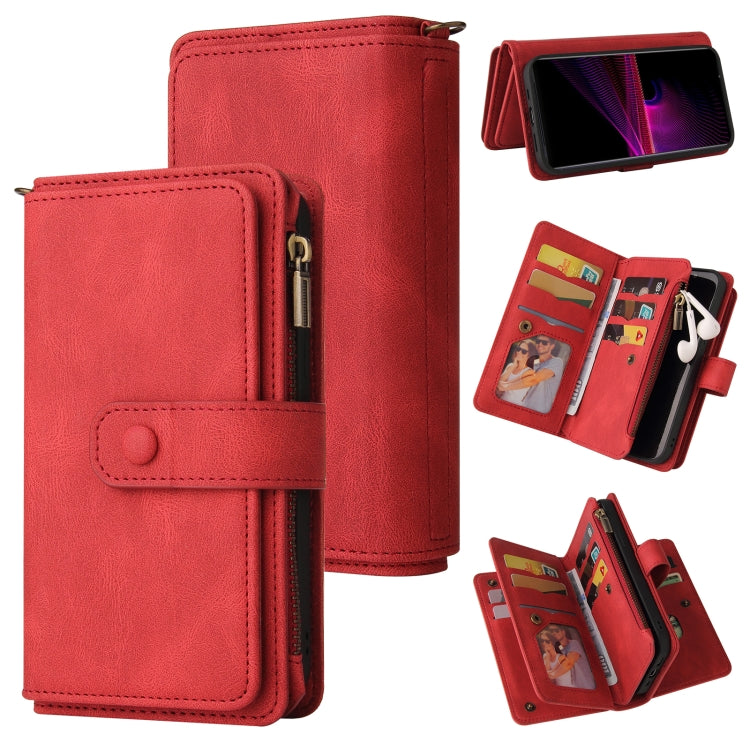 For Sony Xperia 1 III Skin Feel PU + TPU Horizontal Flip Leather Case With Holder & 15 Cards Slot & Wallet & Zipper Pocket & Lanyard