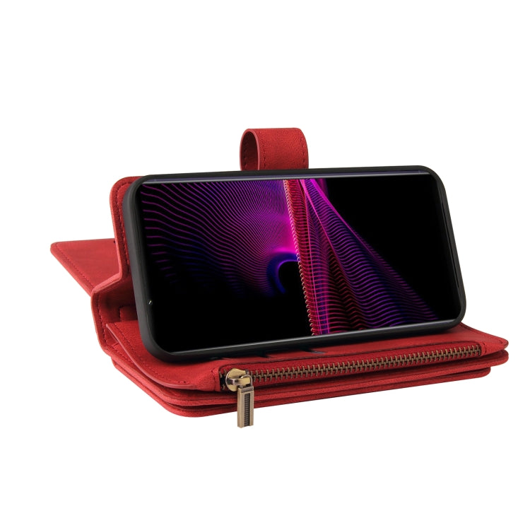 For Sony Xperia 1 III Skin Feel PU + TPU Horizontal Flip Leather Case With Holder & 15 Cards Slot & Wallet & Zipper Pocket & Lanyard