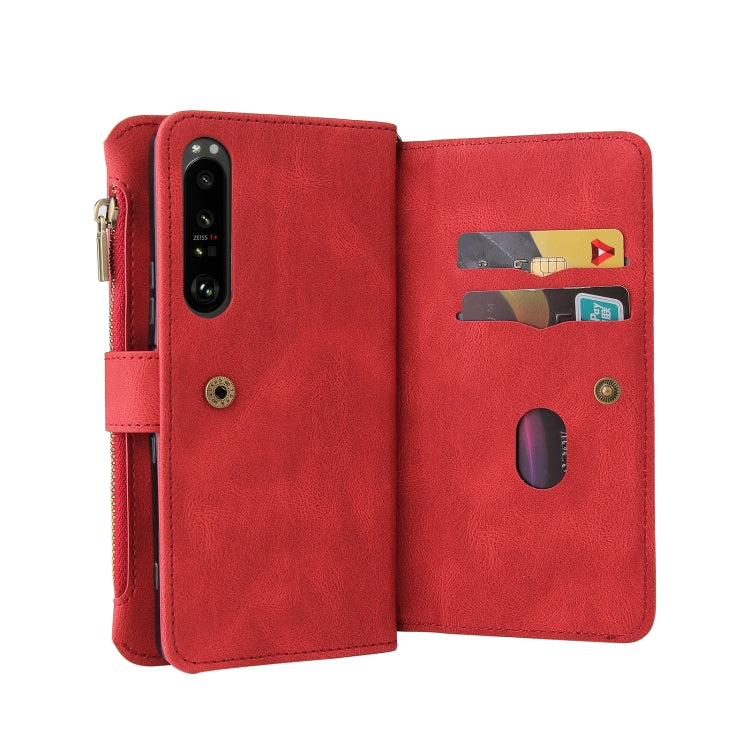 For Sony Xperia 1 III Skin Feel PU + TPU Horizontal Flip Leather Case With Holder & 15 Cards Slot & Wallet & Zipper Pocket & Lanyard