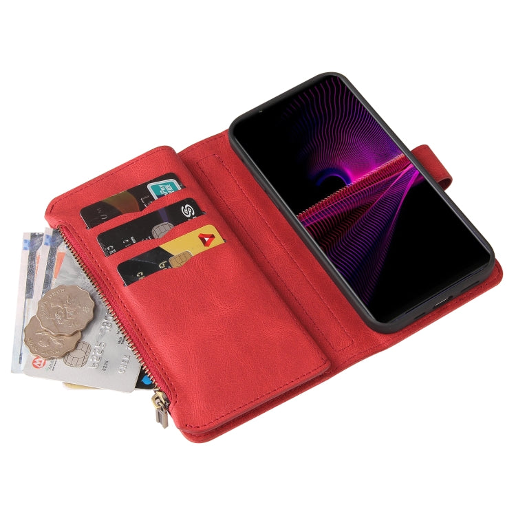 For Sony Xperia 1 III Skin Feel PU + TPU Horizontal Flip Leather Case With Holder & 15 Cards Slot & Wallet & Zipper Pocket & Lanyard