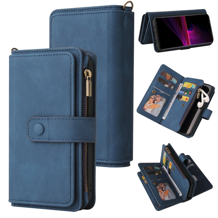 For Sony Xperia 1 III Skin Feel PU + TPU Horizontal Flip Leather Case With Holder & 15 Cards Slot & Wallet & Zipper Pocket & Lanyard