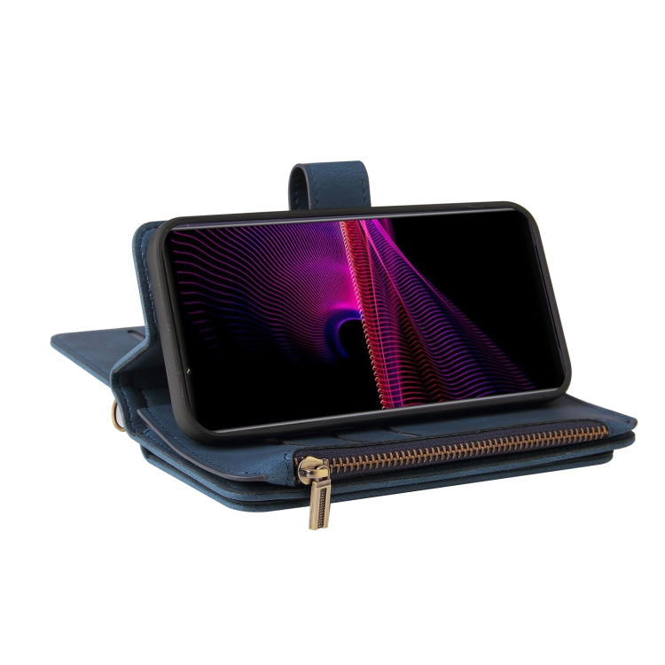 For Sony Xperia 1 III Skin Feel PU + TPU Horizontal Flip Leather Case With Holder & 15 Cards Slot & Wallet & Zipper Pocket & Lanyard