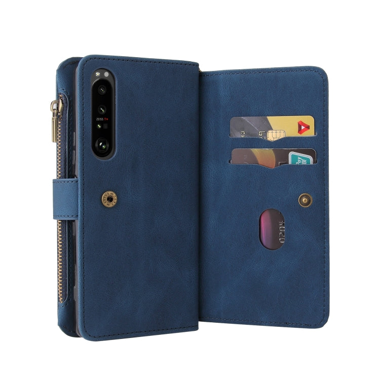 For Sony Xperia 1 III Skin Feel PU + TPU Horizontal Flip Leather Case With Holder & 15 Cards Slot & Wallet & Zipper Pocket & Lanyard