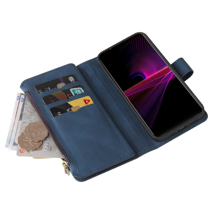 For Sony Xperia 1 III Skin Feel PU + TPU Horizontal Flip Leather Case With Holder & 15 Cards Slot & Wallet & Zipper Pocket & Lanyard