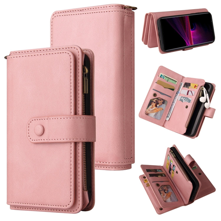 For Sony Xperia 1 III Skin Feel PU + TPU Horizontal Flip Leather Case With Holder & 15 Cards Slot & Wallet & Zipper Pocket & Lanyard