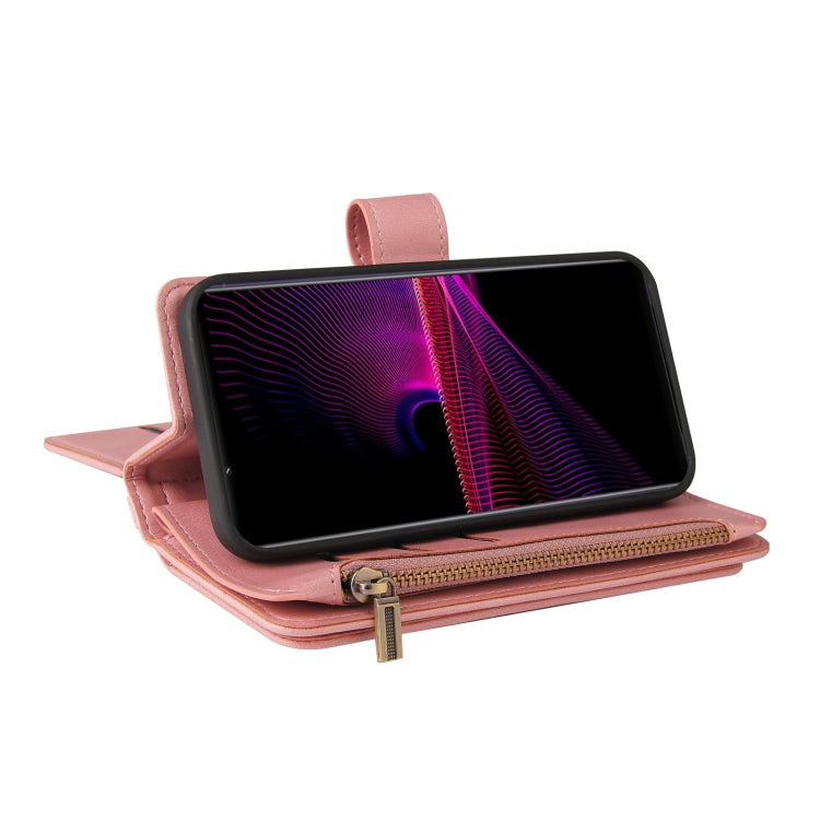 For Sony Xperia 1 III Skin Feel PU + TPU Horizontal Flip Leather Case With Holder & 15 Cards Slot & Wallet & Zipper Pocket & Lanyard