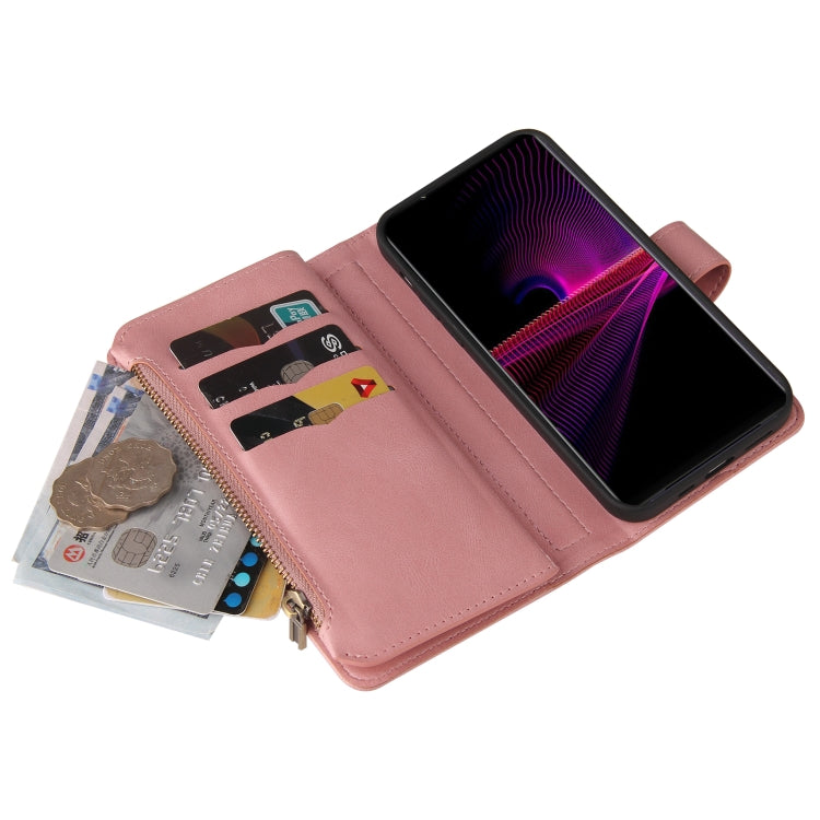 For Sony Xperia 1 III Skin Feel PU + TPU Horizontal Flip Leather Case With Holder & 15 Cards Slot & Wallet & Zipper Pocket & Lanyard