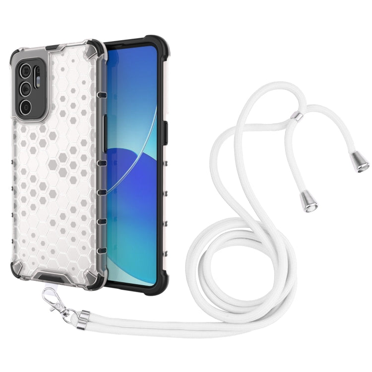 For OPPO Reno6 4G Shockproof Honeycomb PC + TPU Case with Neck Lanyard
