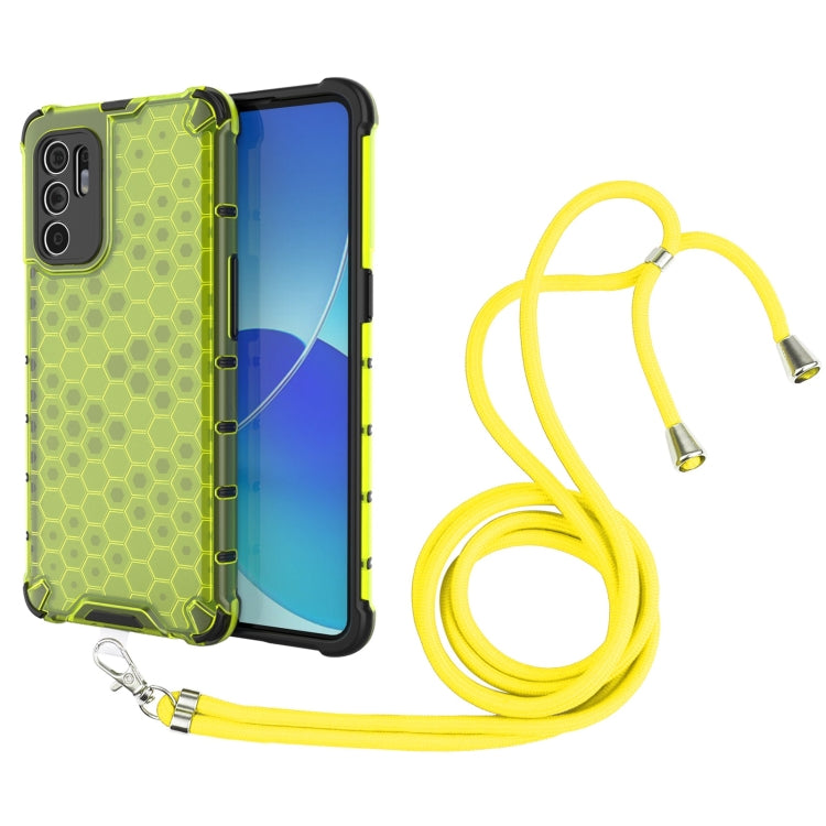 For OPPO Reno6 4G Shockproof Honeycomb PC + TPU Case with Neck Lanyard