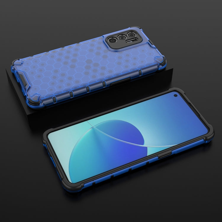 For OPPO Reno6 4G Shockproof Honeycomb PC + TPU Case with Neck Lanyard