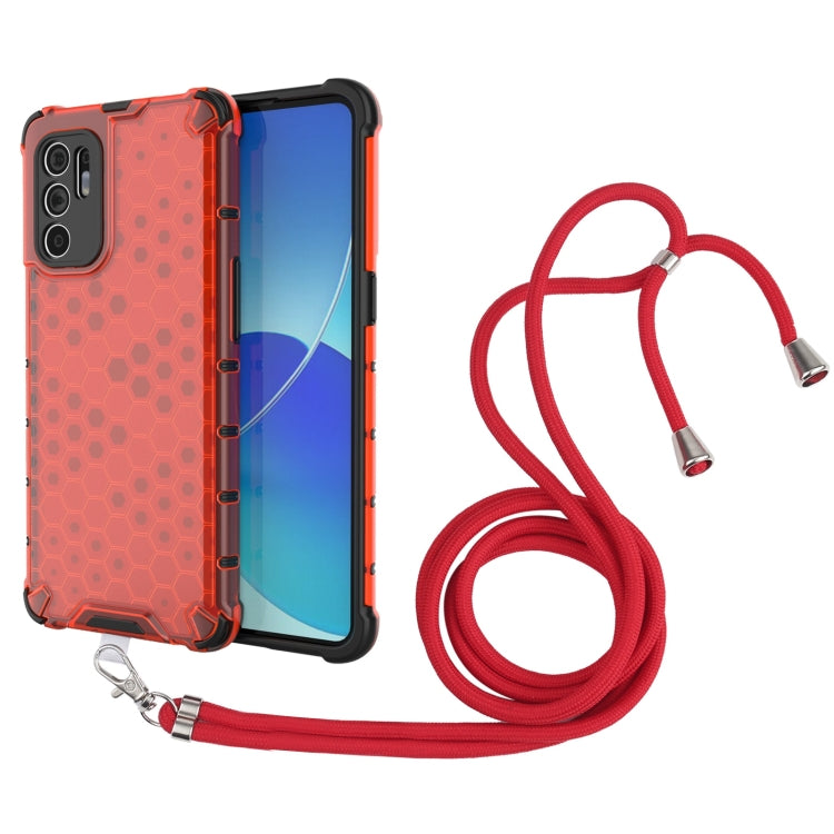 For OPPO Reno6 4G Shockproof Honeycomb PC + TPU Case with Neck Lanyard