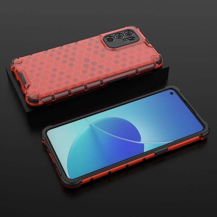 For OPPO Reno6 4G Shockproof Honeycomb PC + TPU Case with Neck Lanyard