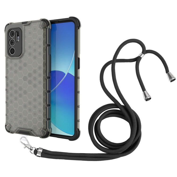 For OPPO Reno6 4G Shockproof Honeycomb PC + TPU Case with Neck Lanyard