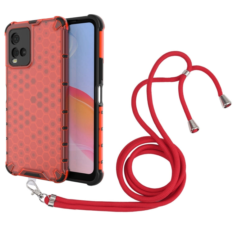 For vivo Y21 Shockproof Honeycomb PC + TPU Case with Neck Lanyard