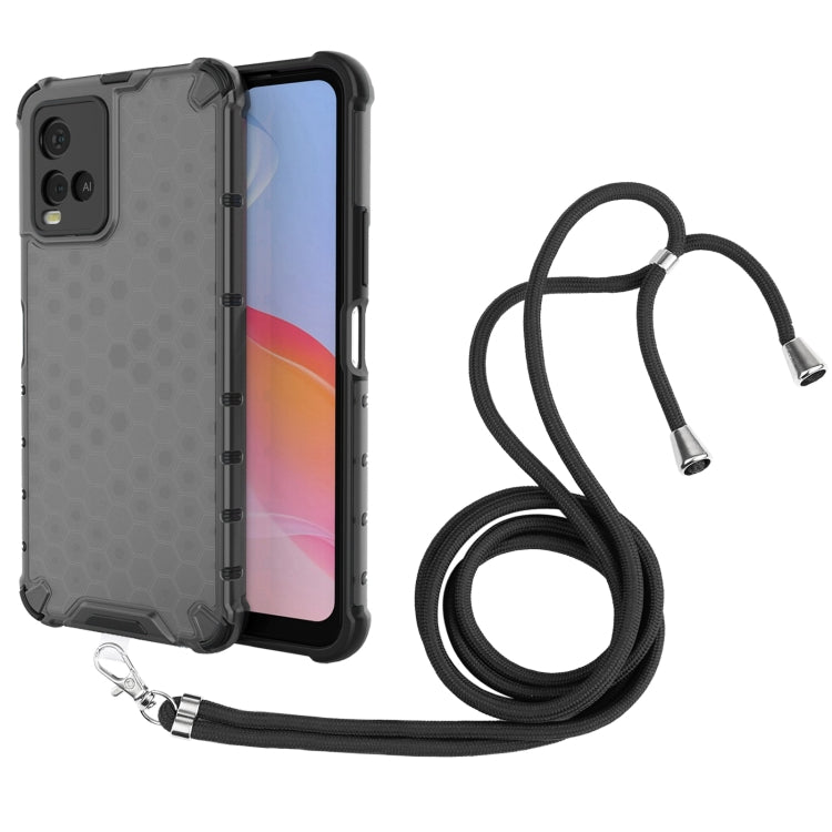 For vivo Y21 Shockproof Honeycomb PC + TPU Case with Neck Lanyard