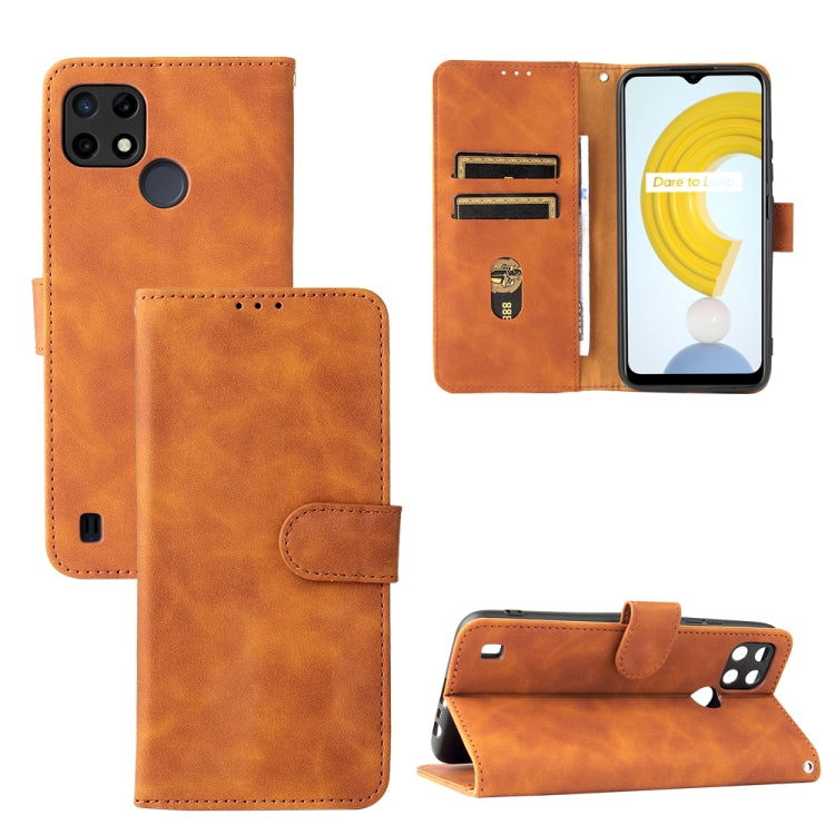 For OPPO Realme C21Y Solid Color Skin Feel Magnetic Buckle Horizontal Flip Calf Texture PU Leather Case with Holder & Card Slots & Wallet