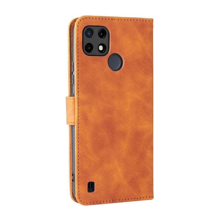 For OPPO Realme C21Y Solid Color Skin Feel Magnetic Buckle Horizontal Flip Calf Texture PU Leather Case with Holder & Card Slots & Wallet