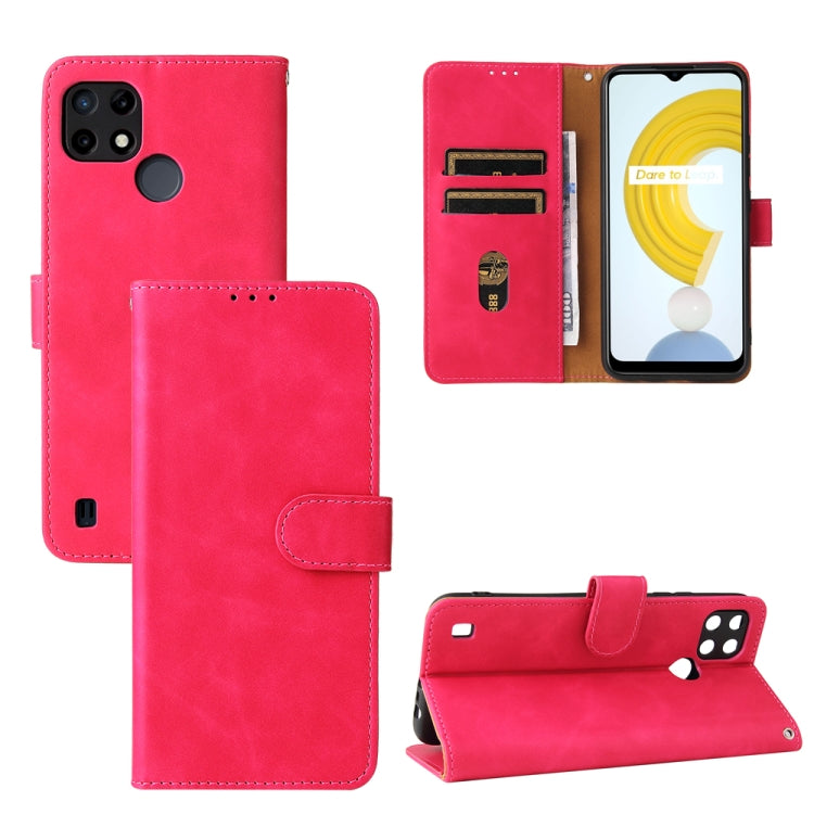 For OPPO Realme C21Y Solid Color Skin Feel Magnetic Buckle Horizontal Flip Calf Texture PU Leather Case with Holder & Card Slots & Wallet