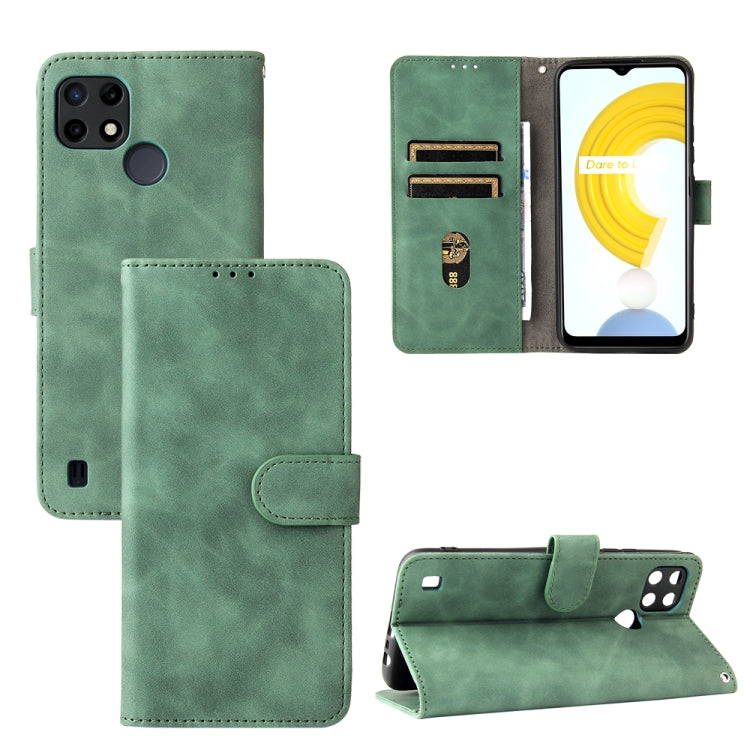 For OPPO Realme C21Y Solid Color Skin Feel Magnetic Buckle Horizontal Flip Calf Texture PU Leather Case with Holder & Card Slots & Wallet