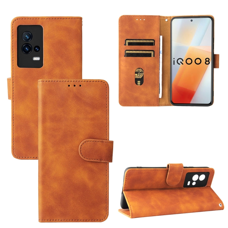 For vivo iQOO 8 Solid Color Skin Feel Magnetic Buckle Horizontal Flip Calf Texture PU Leather Case with Holder & Card Slots & Wallet