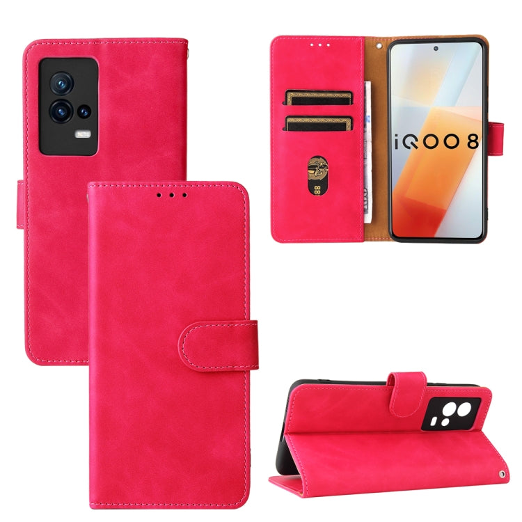 For vivo iQOO 8 Solid Color Skin Feel Magnetic Buckle Horizontal Flip Calf Texture PU Leather Case with Holder & Card Slots & Wallet