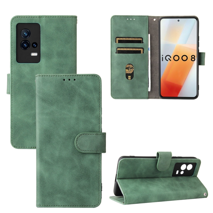 For vivo iQOO 8 Solid Color Skin Feel Magnetic Buckle Horizontal Flip Calf Texture PU Leather Case with Holder & Card Slots & Wallet