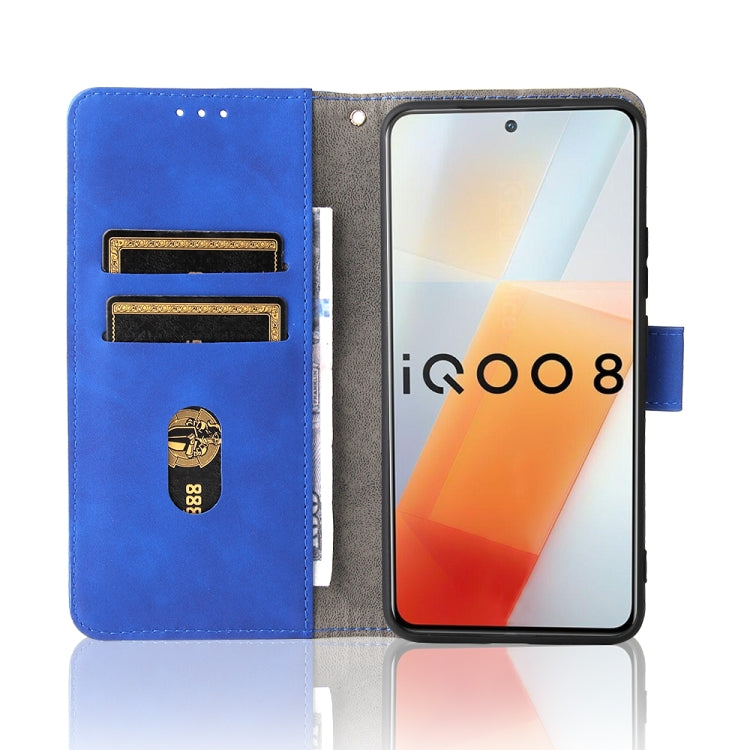 For vivo iQOO 8 Solid Color Skin Feel Magnetic Buckle Horizontal Flip Calf Texture PU Leather Case with Holder & Card Slots & Wallet