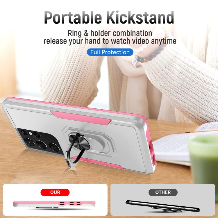 For Samsung Galay S21 Ultra 5G Pioneer Armor Heavy Duty PC + TPU Shockproof Case with Holder