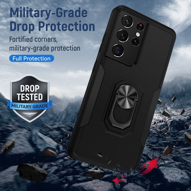 For Samsung Galay S21 Ultra 5G Pioneer Armor Heavy Duty PC + TPU Shockproof Case with Holder