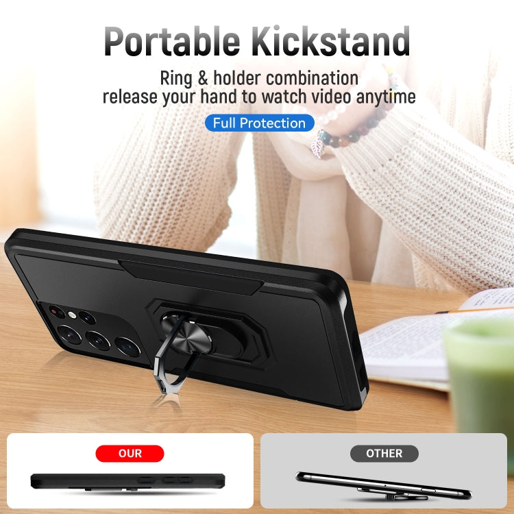 For Samsung Galay S21 Ultra 5G Pioneer Armor Heavy Duty PC + TPU Shockproof Case with Holder