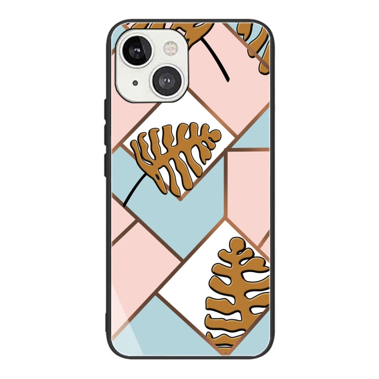 For iPhone 13 Abstract Marble Pattern Glass Protective Case