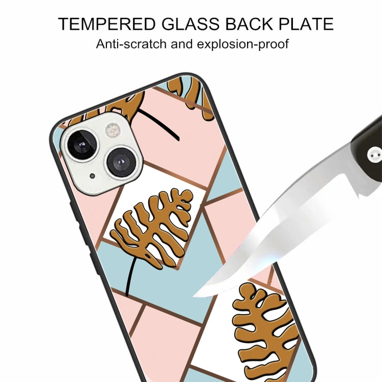 For iPhone 13 Abstract Marble Pattern Glass Protective Case