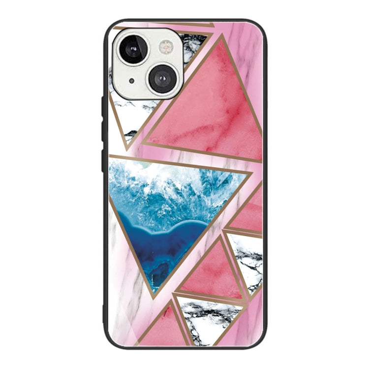 For iPhone 13 Abstract Marble Pattern Glass Protective Case