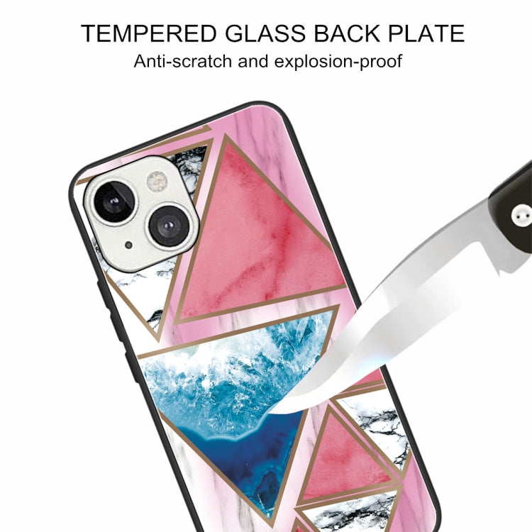 For iPhone 13 Abstract Marble Pattern Glass Protective Case