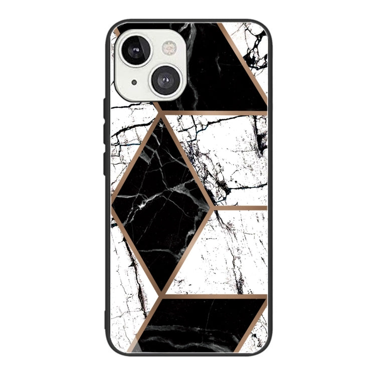 For iPhone 13 Abstract Marble Pattern Glass Protective Case