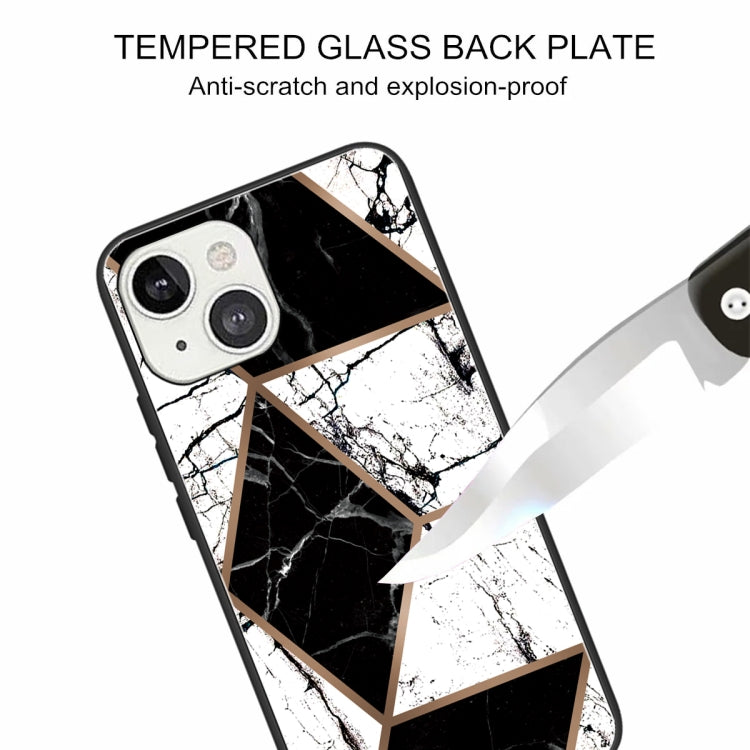 For iPhone 13 Abstract Marble Pattern Glass Protective Case