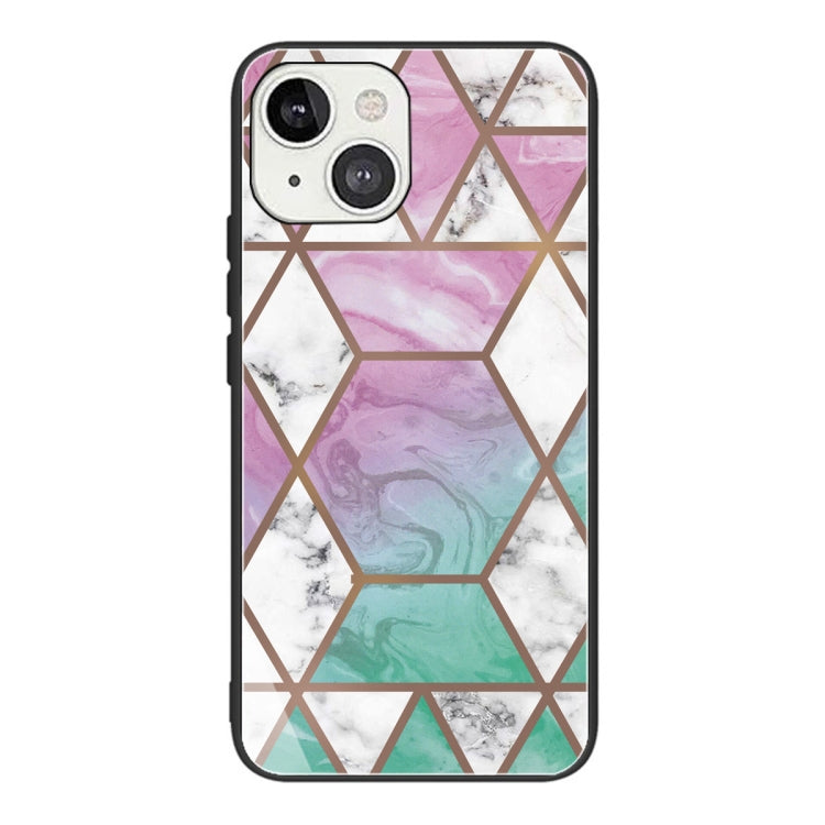 For iPhone 13 Abstract Marble Pattern Glass Protective Case