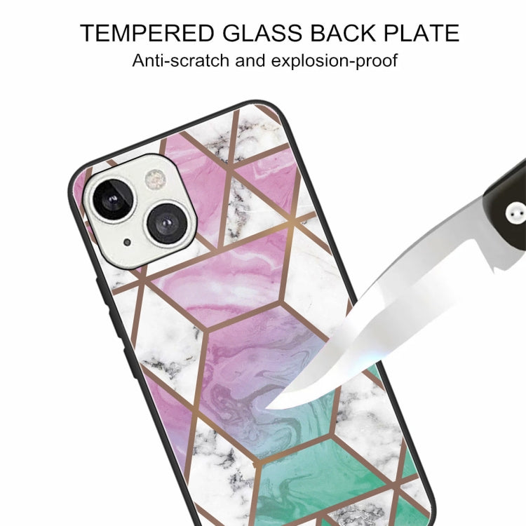 For iPhone 13 Abstract Marble Pattern Glass Protective Case