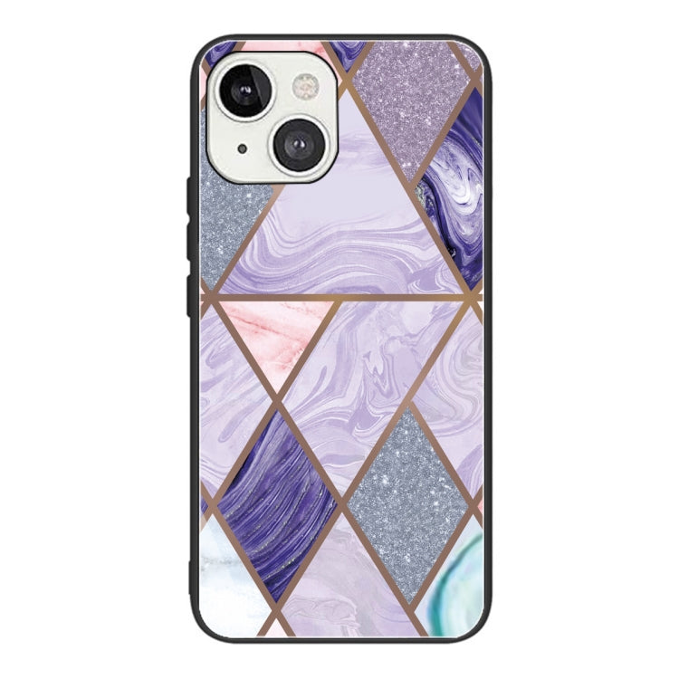 For iPhone 13 Abstract Marble Pattern Glass Protective Case
