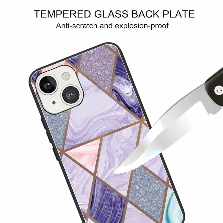 For iPhone 13 Abstract Marble Pattern Glass Protective Case