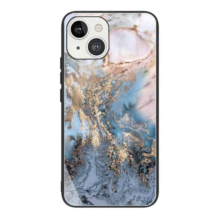 For iPhone 13 Abstract Marble Pattern Glass Protective Case