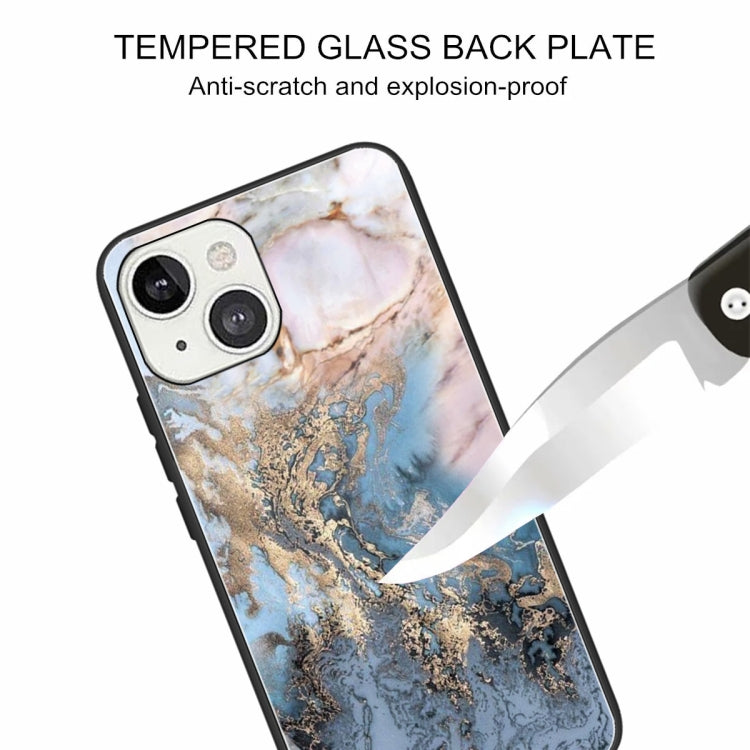 For iPhone 13 Abstract Marble Pattern Glass Protective Case
