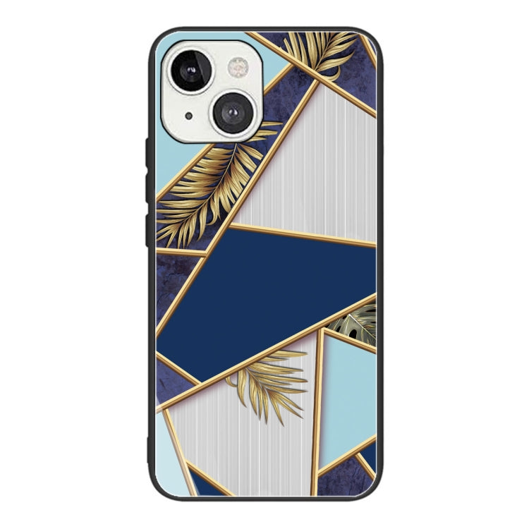 For iPhone 13 Abstract Marble Pattern Glass Protective Case