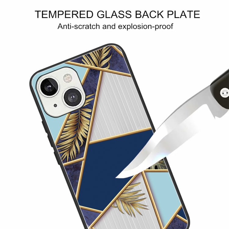 For iPhone 13 Abstract Marble Pattern Glass Protective Case