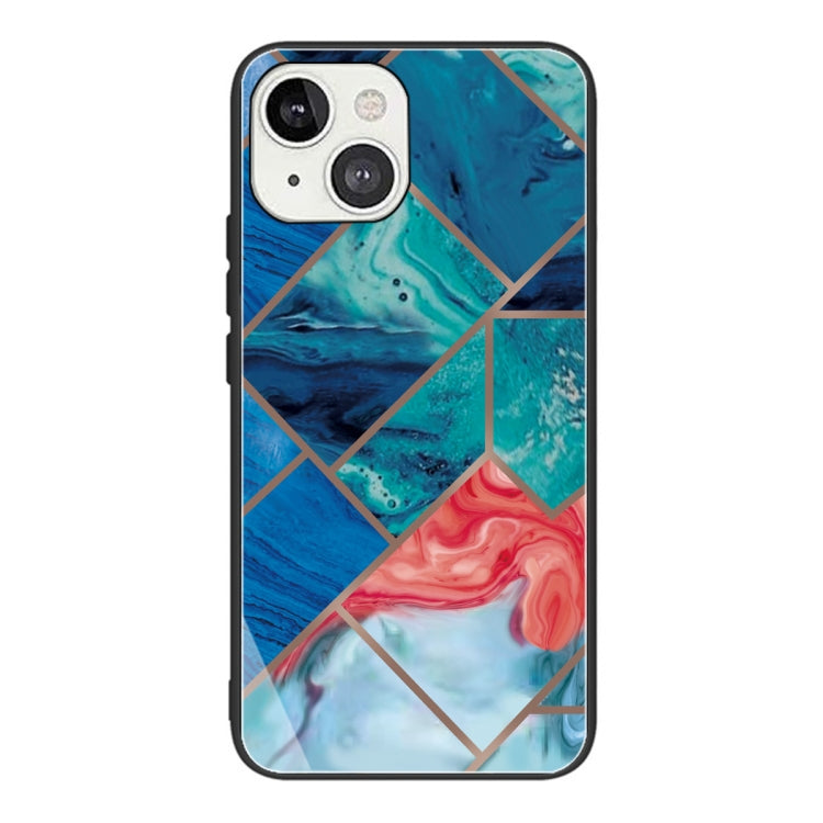 For iPhone 13 Abstract Marble Pattern Glass Protective Case