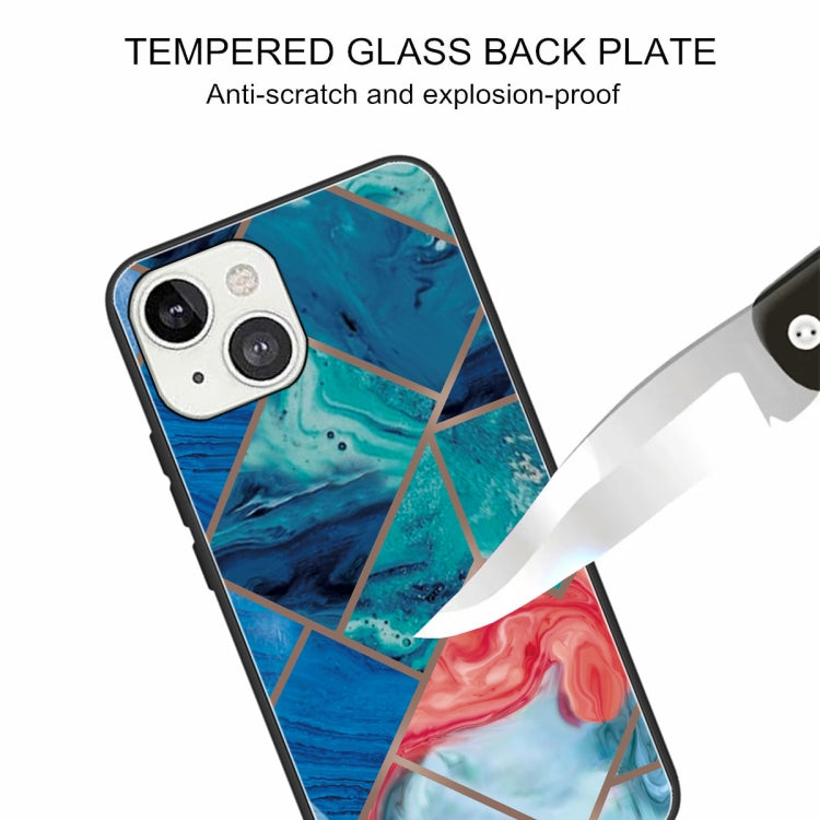 For iPhone 13 Abstract Marble Pattern Glass Protective Case
