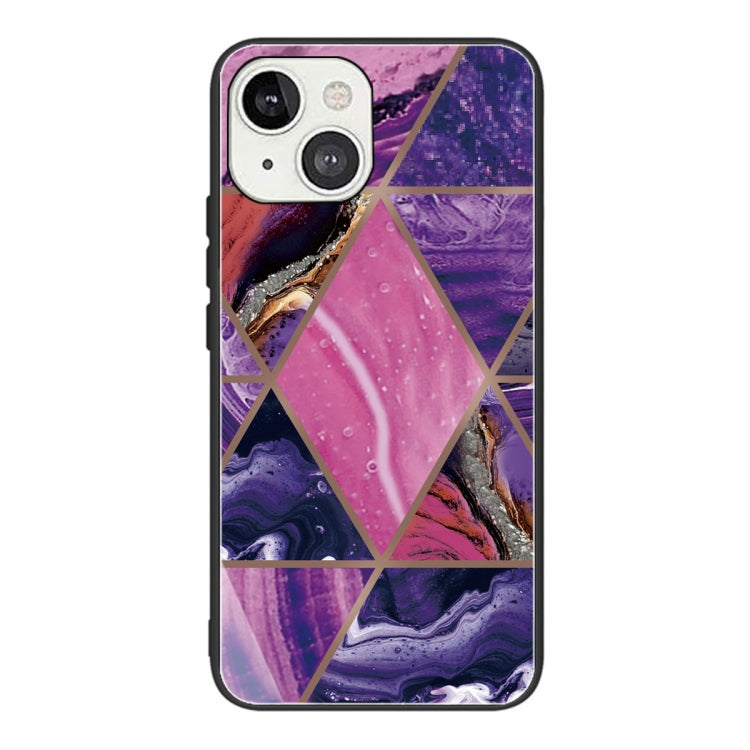 For iPhone 13 Abstract Marble Pattern Glass Protective Case