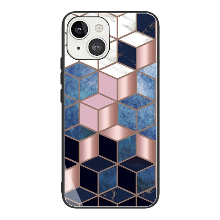 For iPhone 13 Abstract Marble Pattern Glass Protective Case